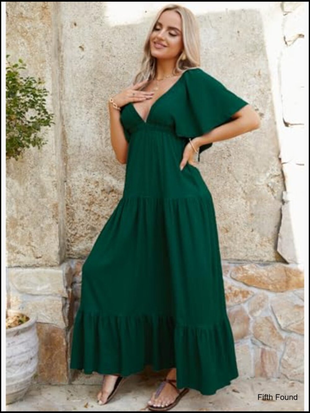 Sexy V-Neck Maxi Dress Flutter Sleeve Backless Tiered A-Line Flowy - Picture 6 of 7